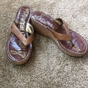 Sam Edelman Cork Wedge Tan Flip Flops